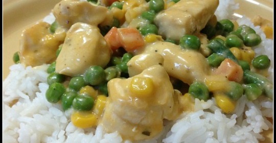 Creamy, Cheesy Chicken and Vegetables over Rice #Recipe