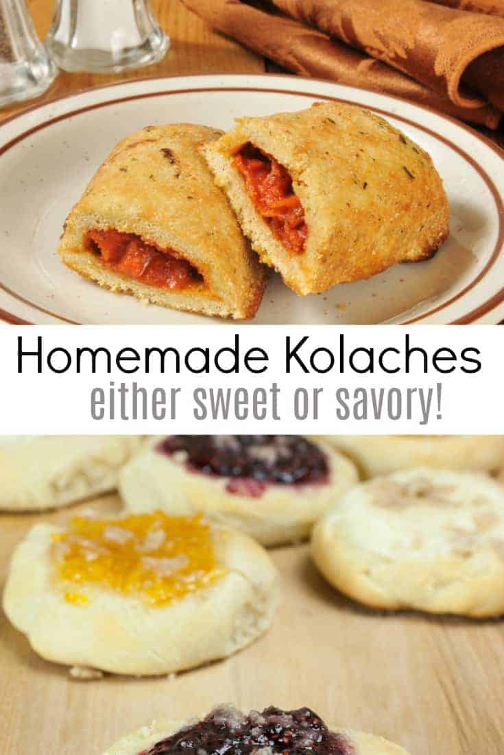 collage of homemade kolaches with text overlay 'homemade kolaches either sweet or savory'