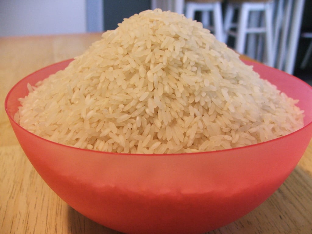 up close image of bowl of raw rice