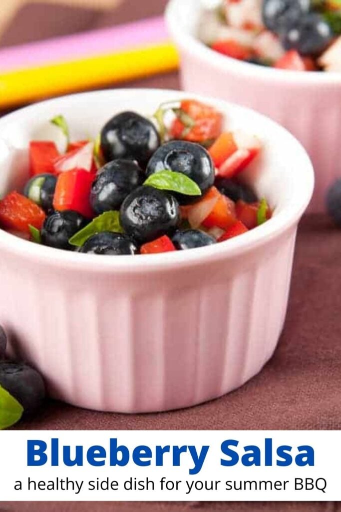 blueberry salsa in small white bowl