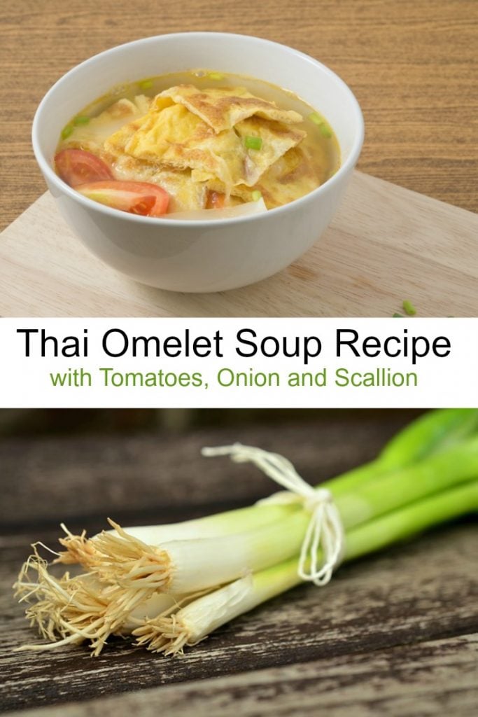 Thai Omelet Soup Recipe with Tomatoes, Onion and Scallion