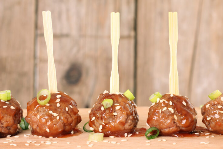 Cocktail beef meatballs in sweet and sour sauce. Also available in vertical.