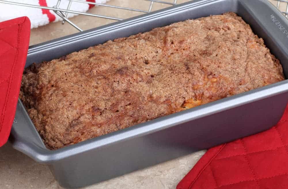 Baked quick bread in a baking pan