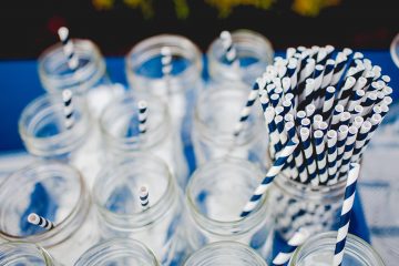 paper straws and glass mason jars