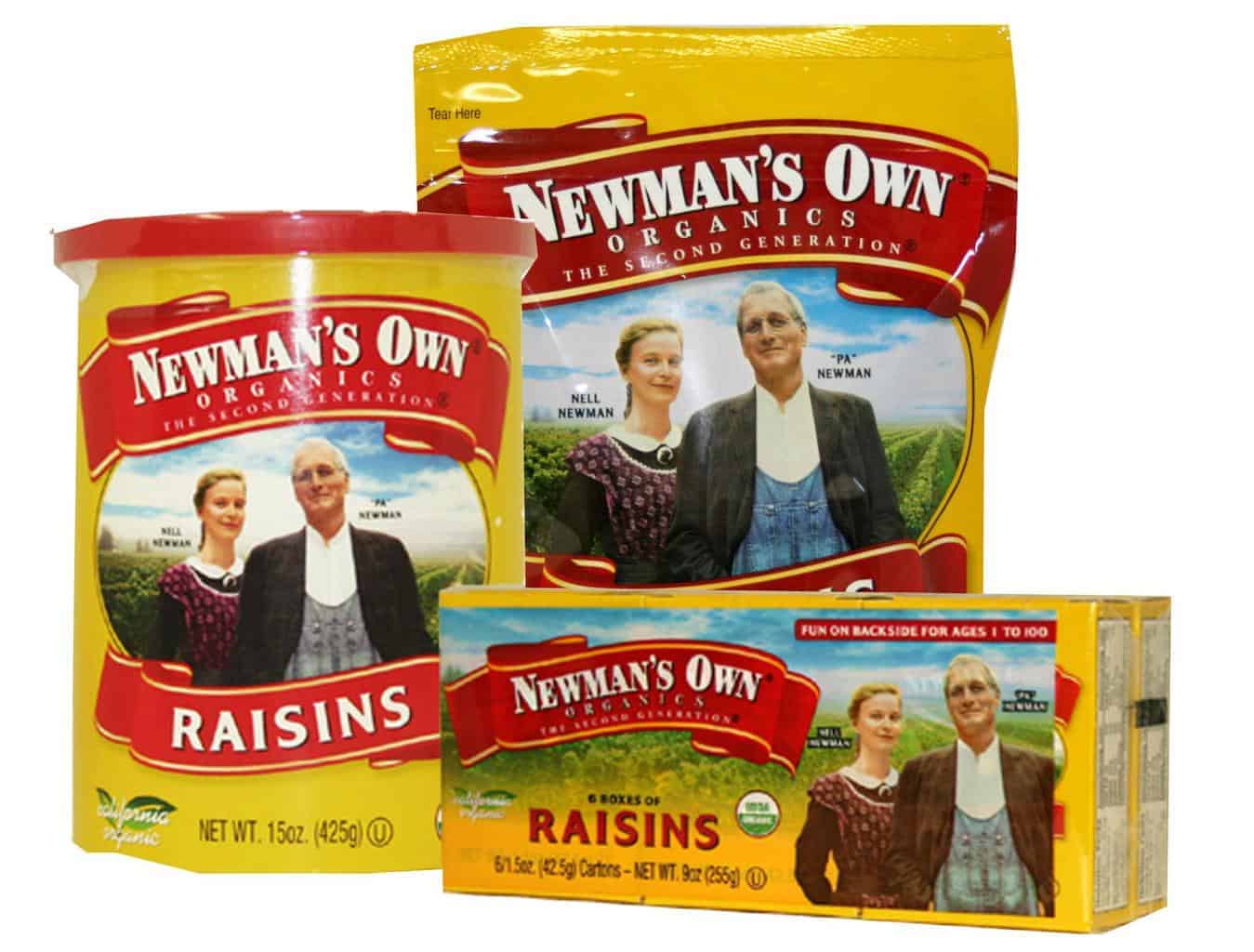 closeup of Newman's own raisins