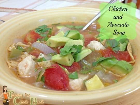 chicken and avocado soup with banner