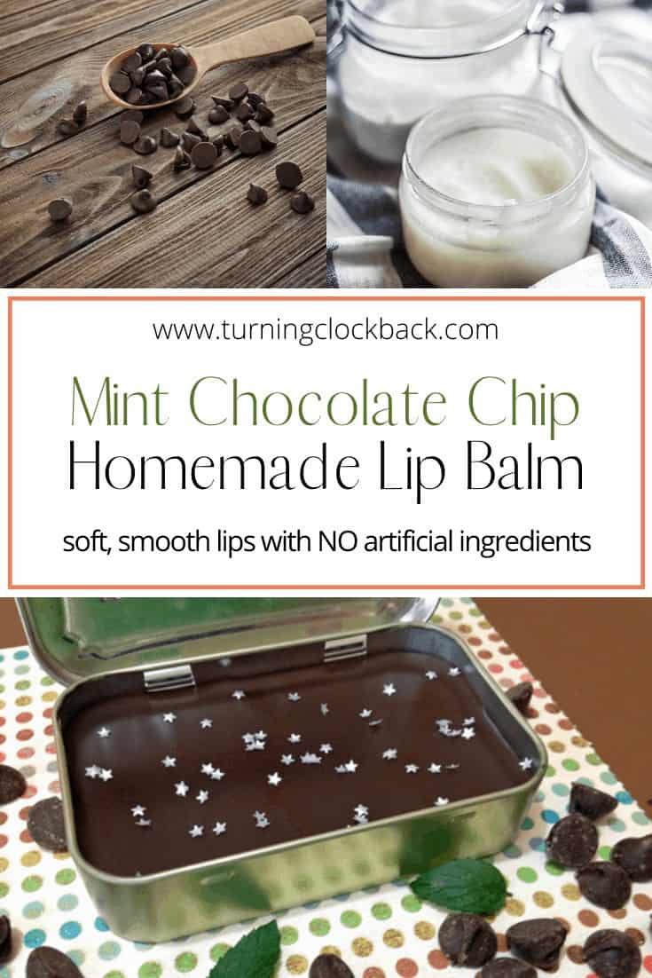 Mint Chocolate Chip Homemade Lip Balm ingredients collage