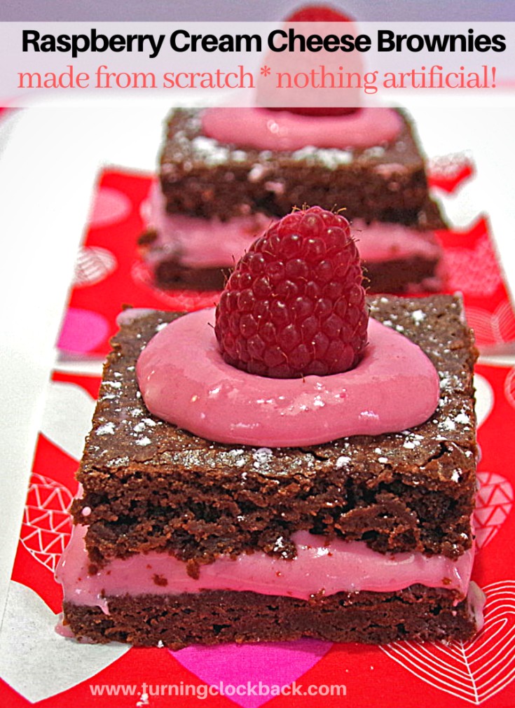 Raspberry Cream Cheese Brownies made from scratch and nothing artificial!