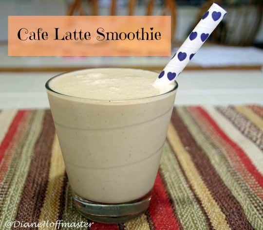 cafe latte smoothie recipe with text