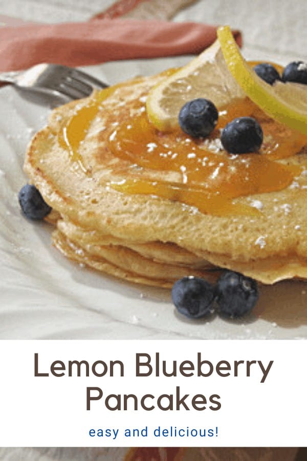 lemon blueberry pancakes on a white plate