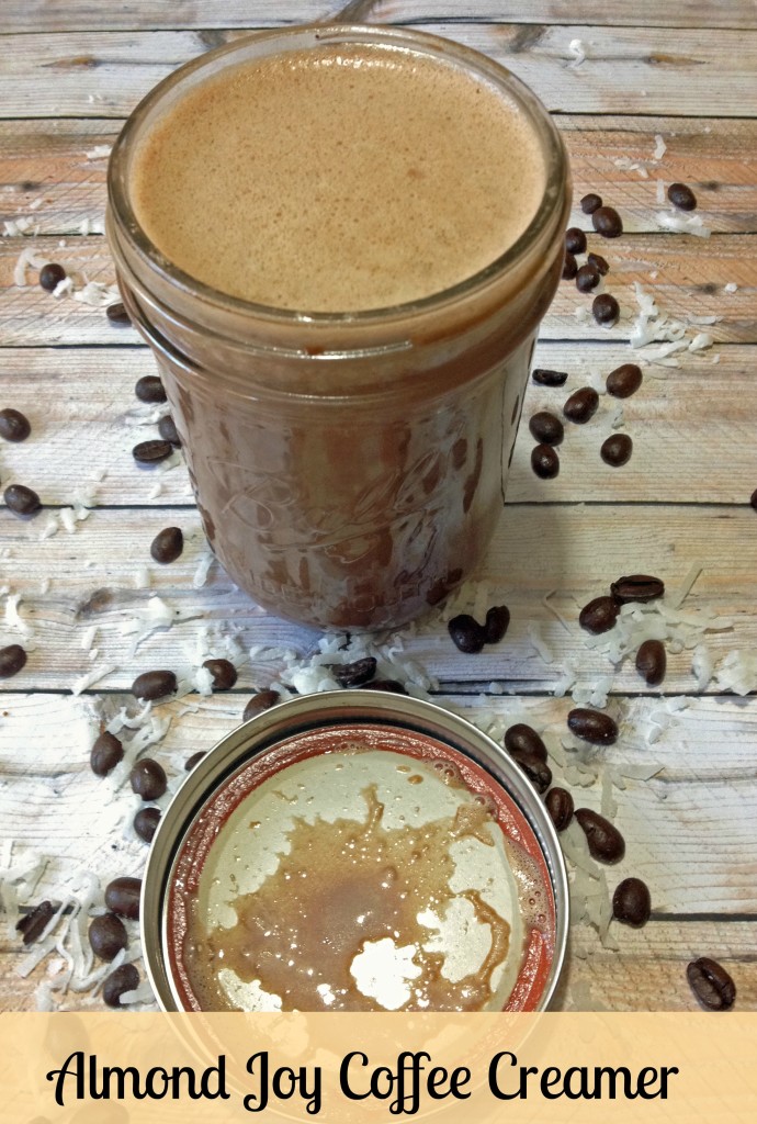 almond joy coffee creamer recipe in a glass mason jar