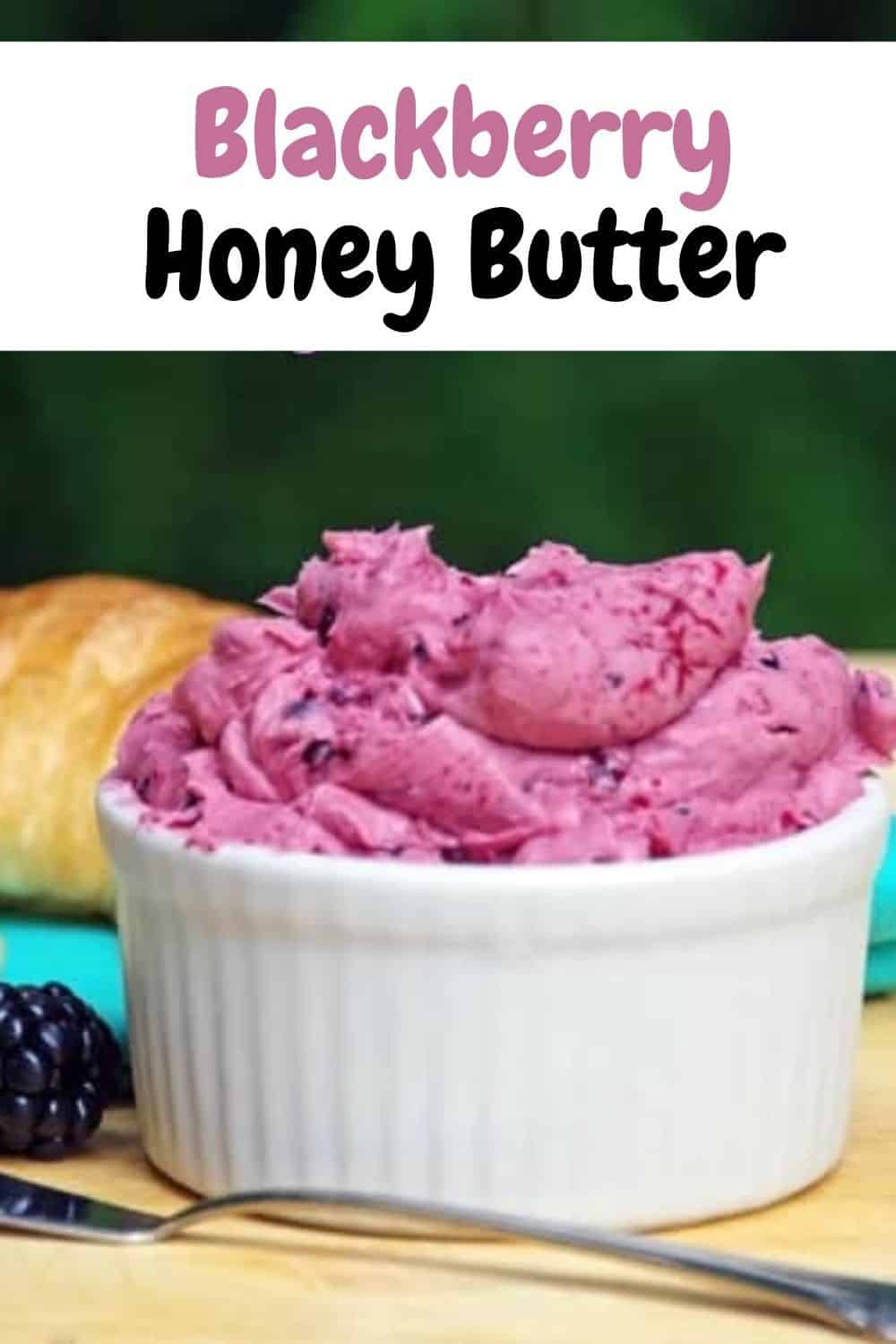 Blackberry Honey Butter in a white crock