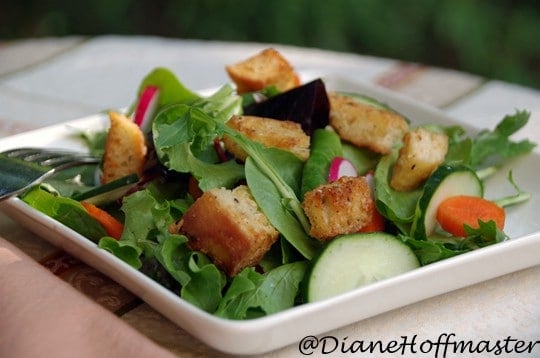 homemade croutons in salad