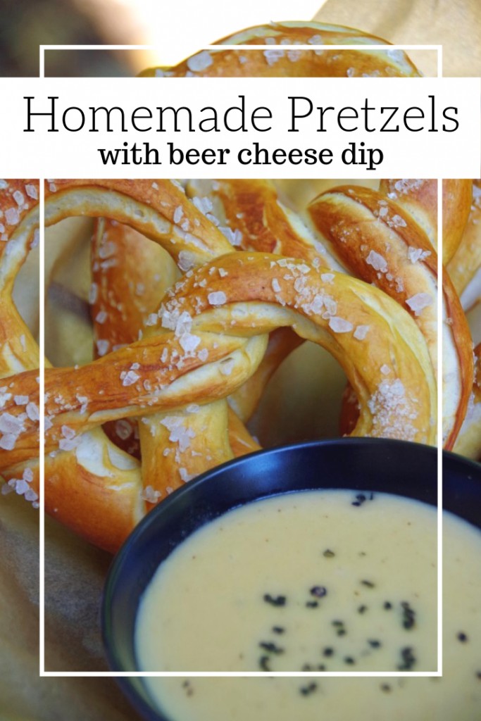 close up of Homemade Pretzels with a bowl of Beer Cheese Dip