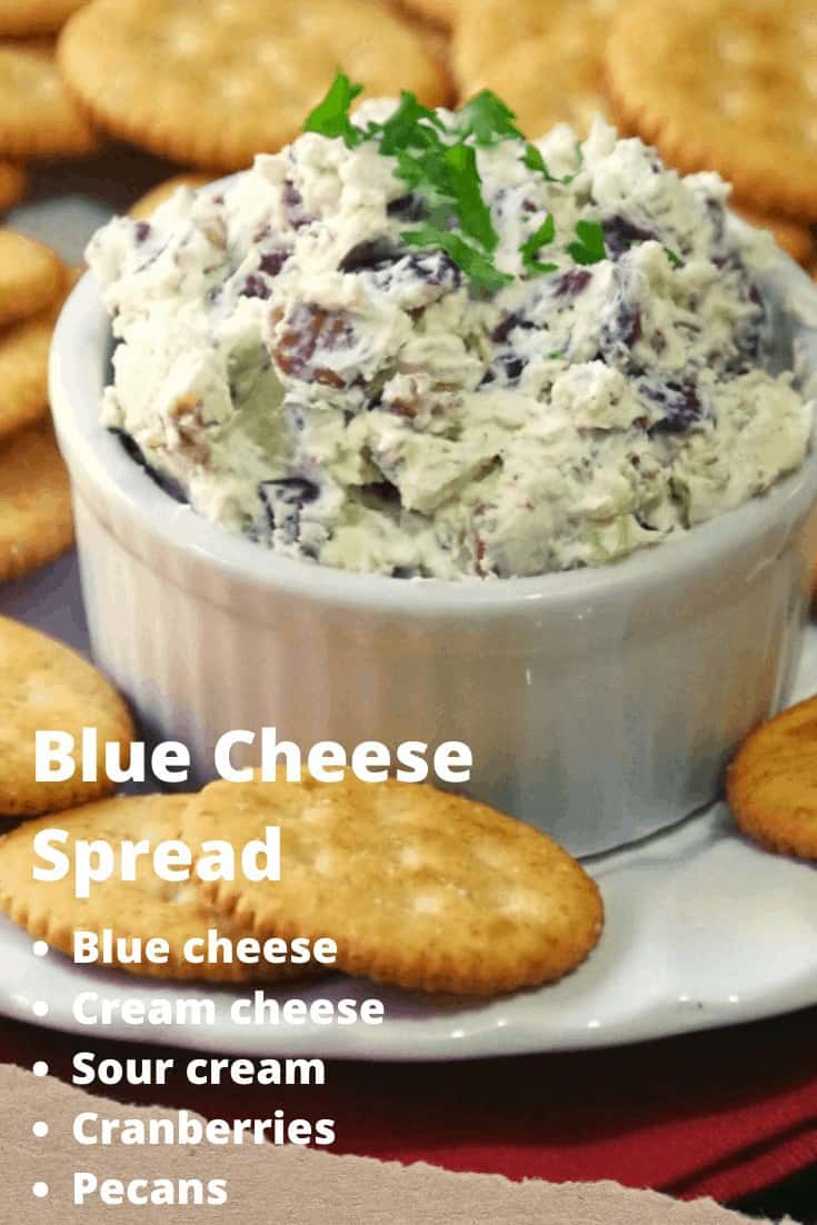 Blue cheese spread with cream cheese, sour cream, cranberries, and pecans