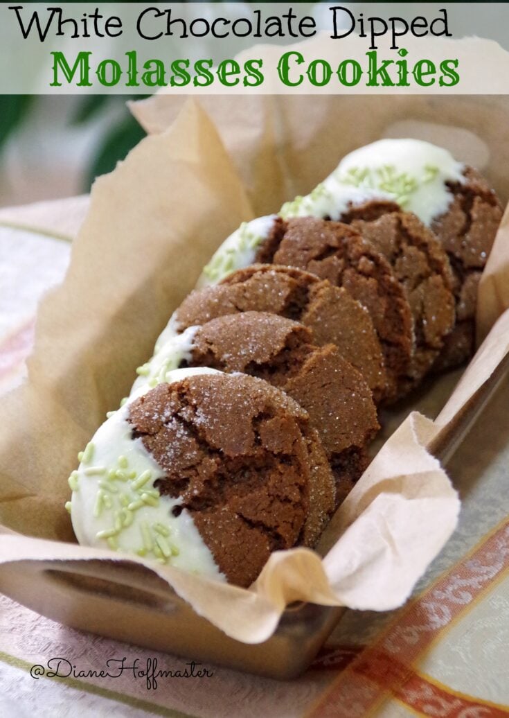 White Chocolate Dipped Chewy Molasses Cookies