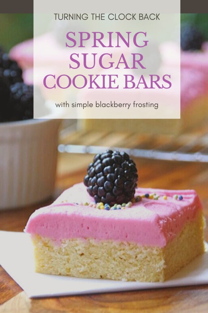 Spring Sugar Cookie bars with simple blackberry frosting