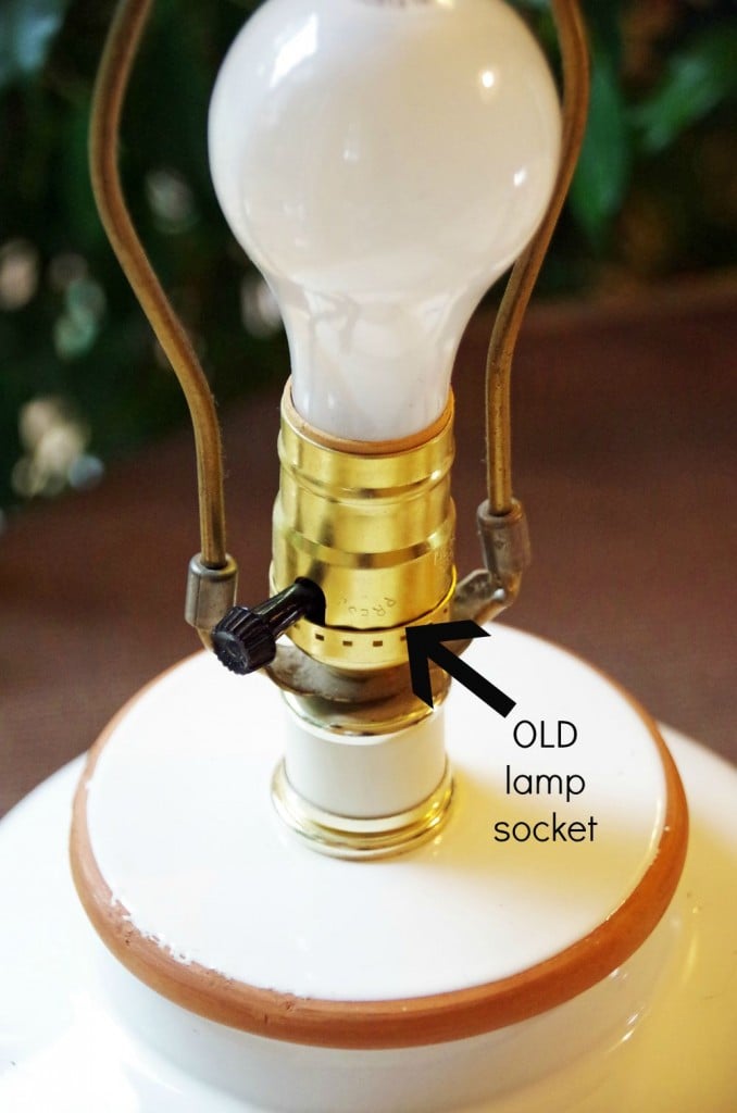 close up of lamp with lamp socket and one way light bulb