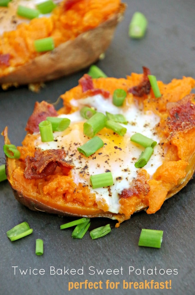 clean diet approved loaded sweet potato on a grey background