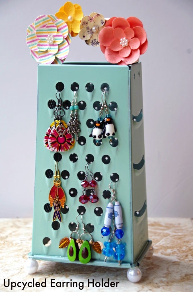 Homemade Earring Holder using an Upcycled Cheese Grater! An inexpensive and <a href=