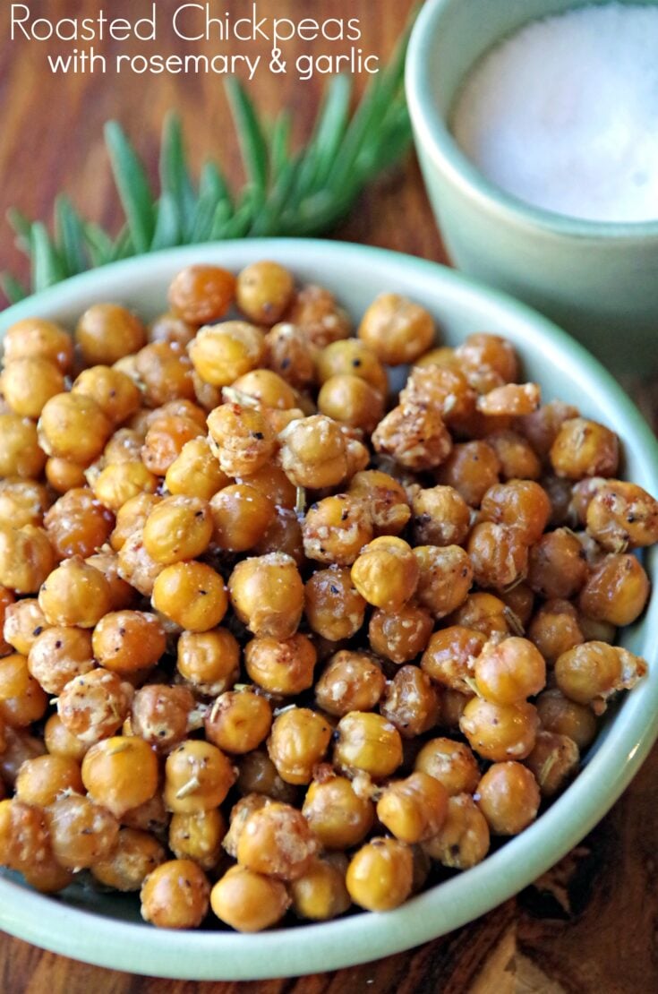 Spicy Roasted Chickpeas Snack Recipe with Rosemary and Garlic make a great high protein snack!