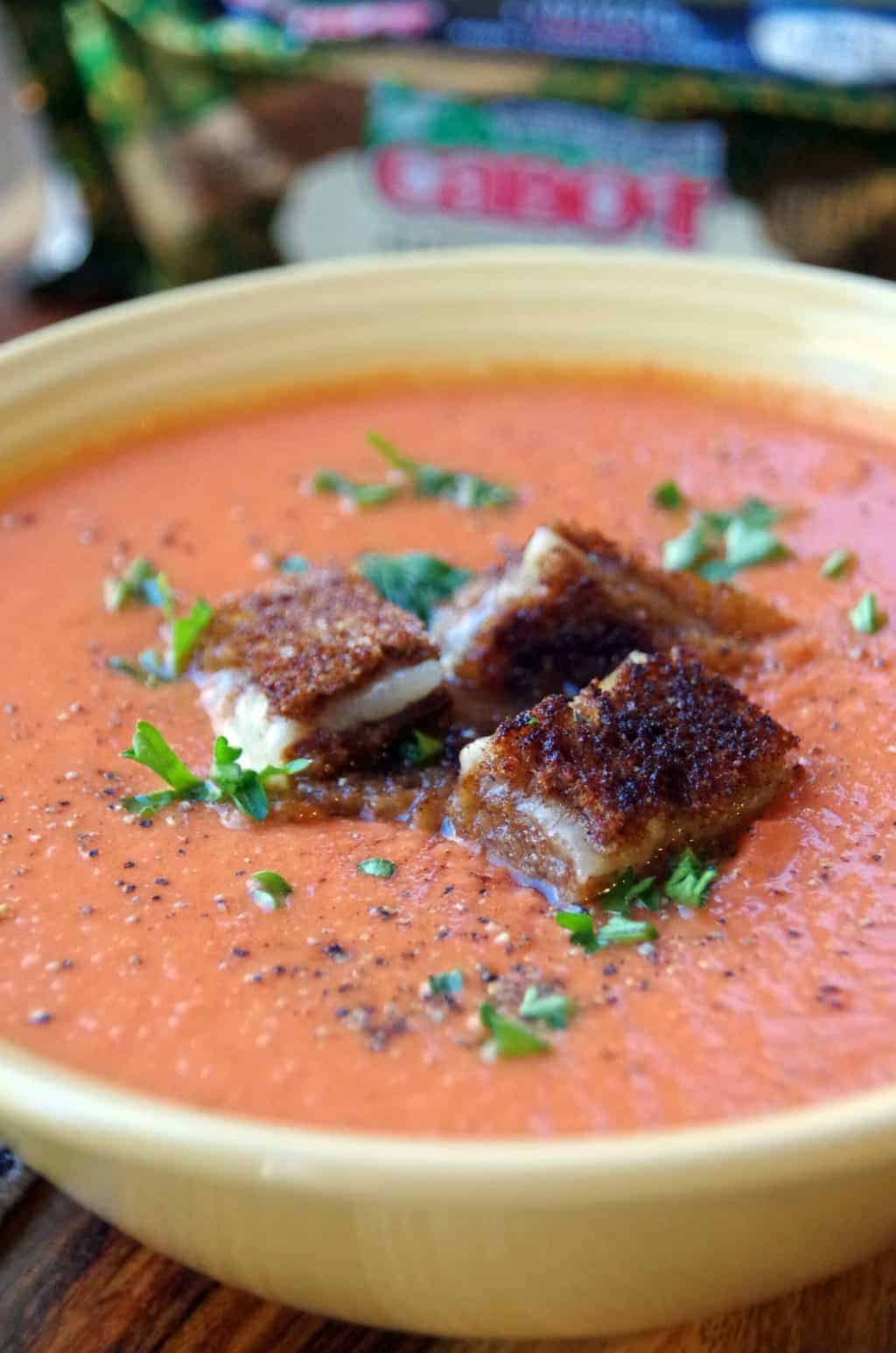 Easy Homemade Tomato Soup Recipe with Grilled Cheese Croutons