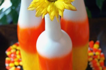 Need DIY Halloween Centerpieces? Make Upcycled Wine Bottle Candy Corn!