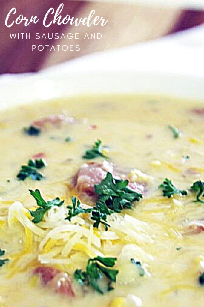 corn chowder in a white bowl