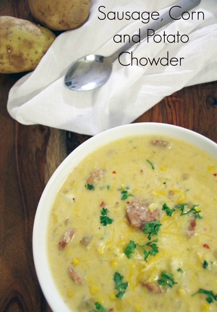 This sausage corn and potato chowder recipe is an easy weeknight meal that takes less than 30 minutes to make.