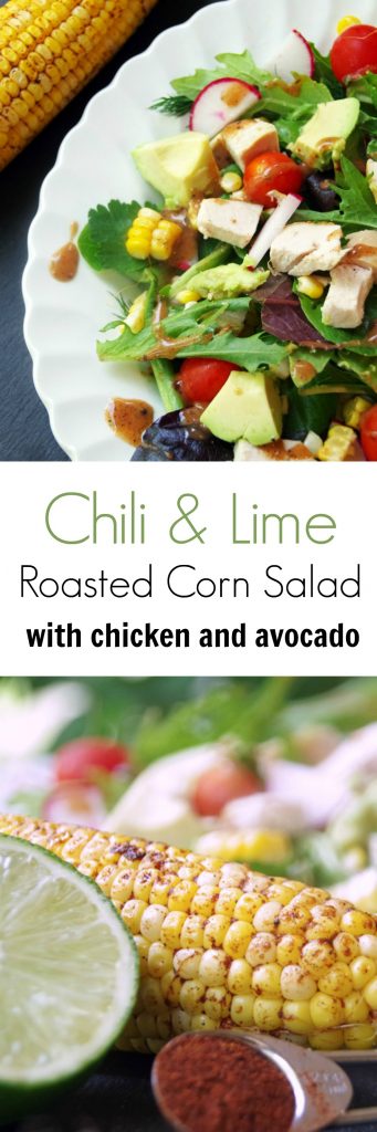Chili and Lime Roasted Corn Salad with Avocado and Chicken