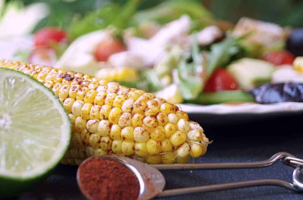 easy roasted corn salad with chicken and avocado 