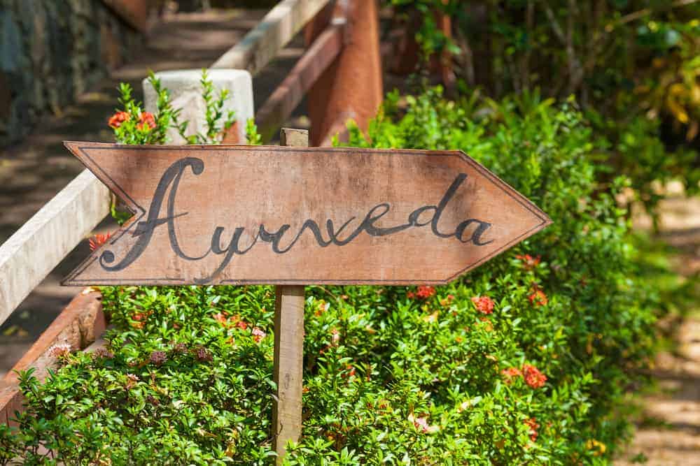 A sign in the garden of Ayurveda in Sri Lanka