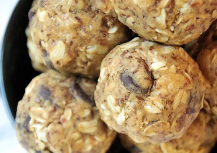 peanut butter and oatmeal energy balls with chocolate chips