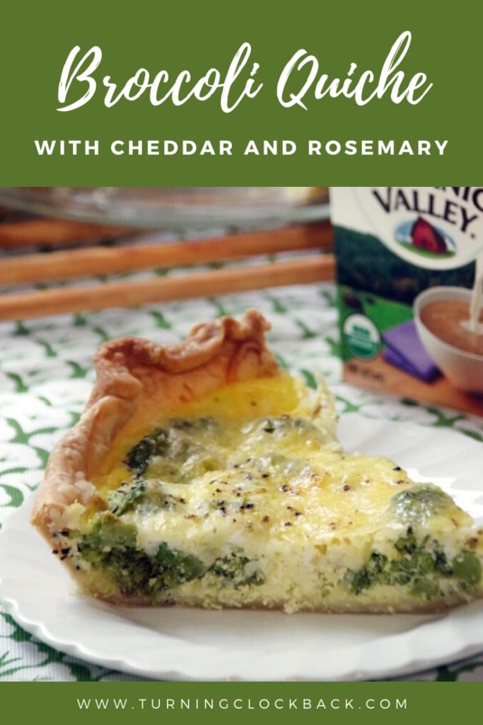 Broccoli Quiche with cheddar and rosemary on a white plate