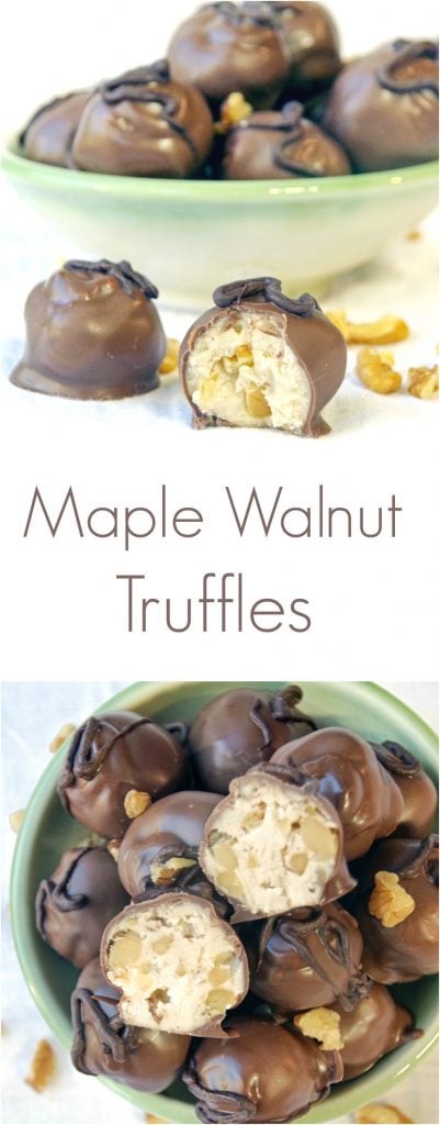 Looking for easy maple recipes? Want a homemade candy recipe to give to friends and neighbors? Make these maple walnut truffles! Quick and easy dessert to satisfy your sweet tooth!