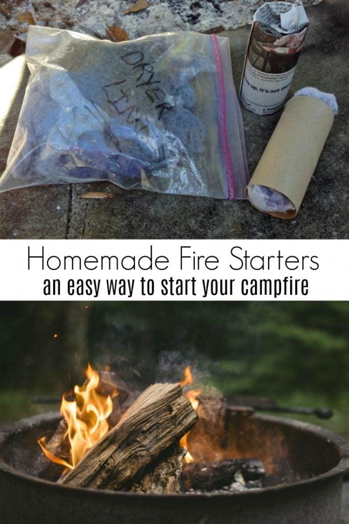 collage of dryer lint fire starter supplies with text overlay 'Homemade Toilet Paper Roll Fire Starters Save Time and Money'