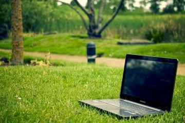 Computer on Grass indicating Tips for Green Living Bloggers