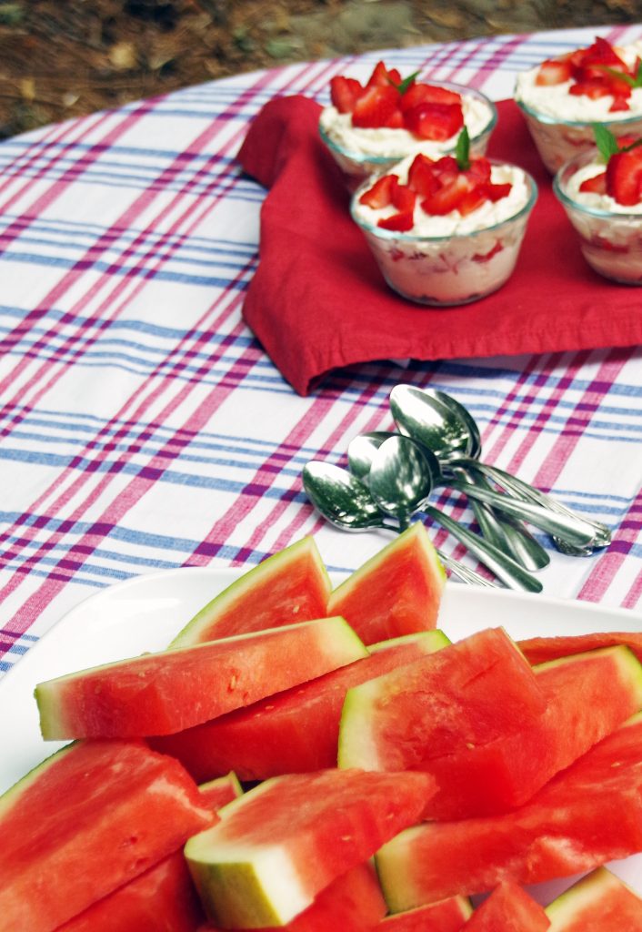 Watermelon and summer dessert on table