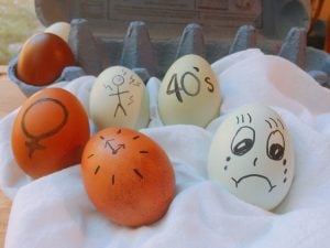eggs decorated with symbols for chronic pain and menopause