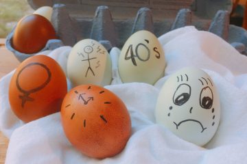 eggs decorated with symbols for chronic pain and menopause