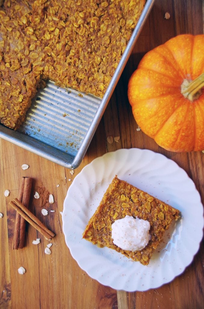 Baked Oatmeal Recipe in pan and on plate