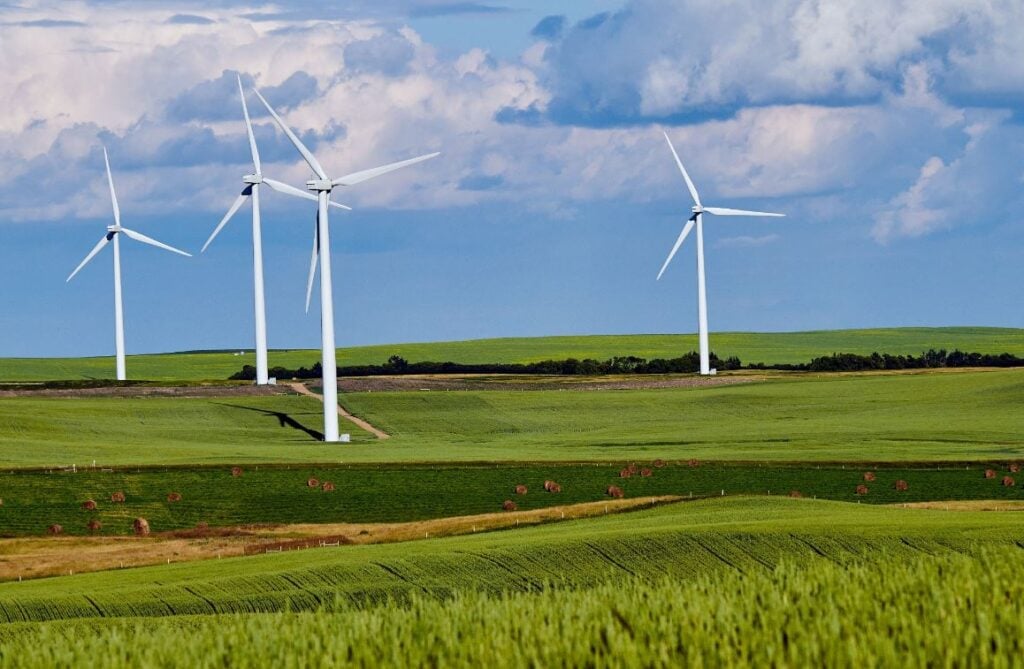 Wind Turbines in Field creating green energy