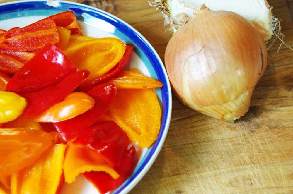 bell peppers and onion on a plate