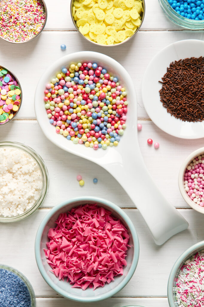 Assortment of candy sprinkles for decorating cupcakes or cookies