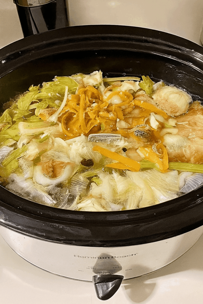 turkey broth ingredients in a slow cooker